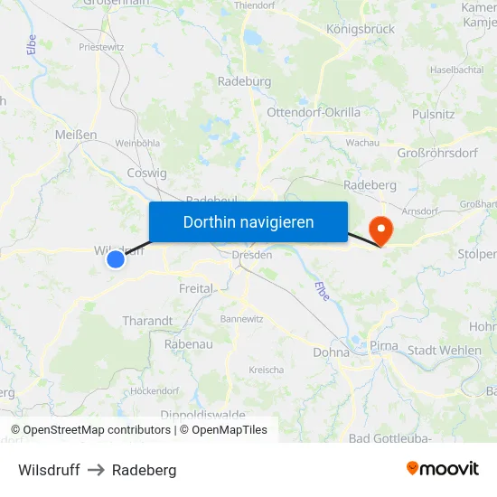 Wilsdruff to Radeberg map