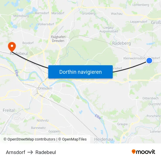 Arnsdorf to Radebeul map