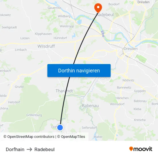 Dorfhain to Radebeul map