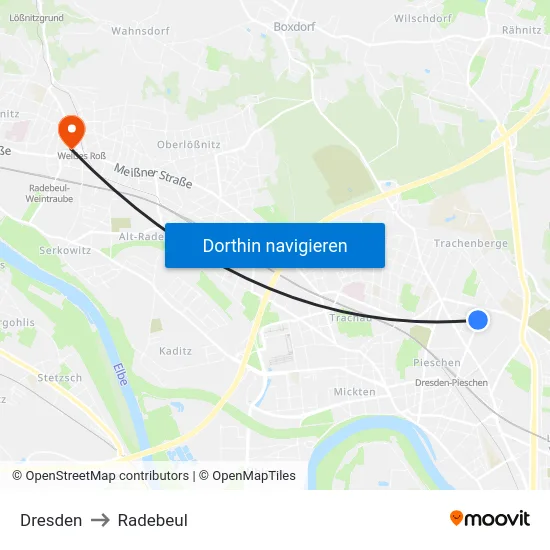 Dresden to Radebeul map