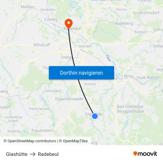 Glashütte to Radebeul map