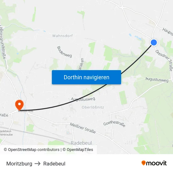 Moritzburg to Radebeul map