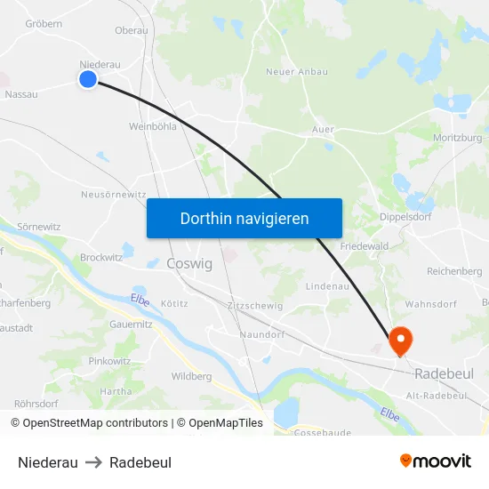 Niederau to Radebeul map
