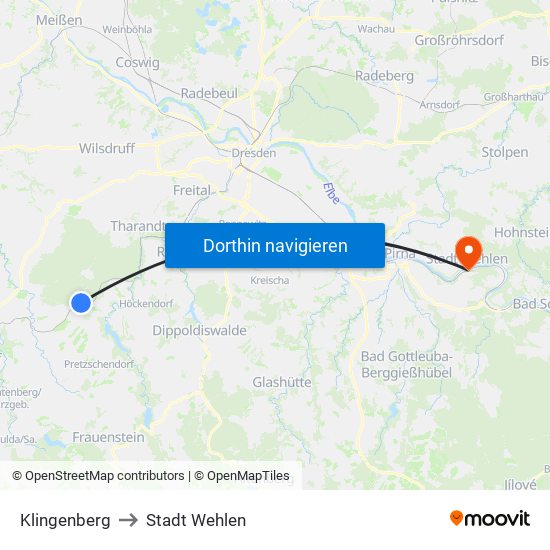 Klingenberg to Stadt Wehlen map