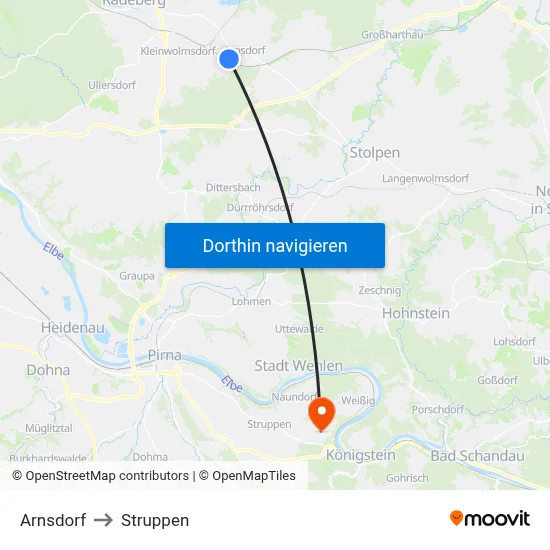 Arnsdorf to Struppen map