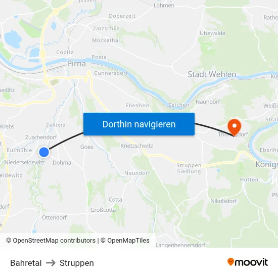 Bahretal to Struppen map