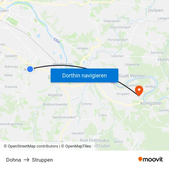 Dohna to Struppen map