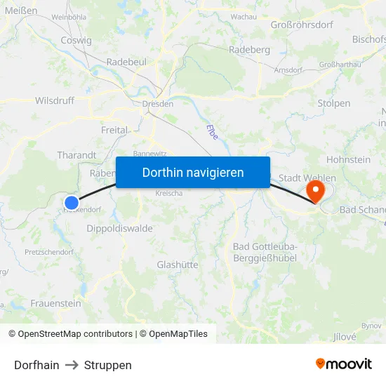 Dorfhain to Struppen map