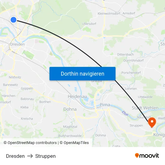 Dresden to Struppen map