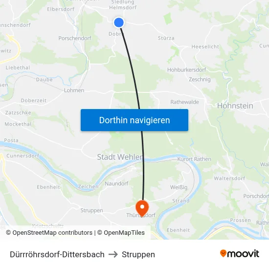 Dürrröhrsdorf-Dittersbach to Struppen map