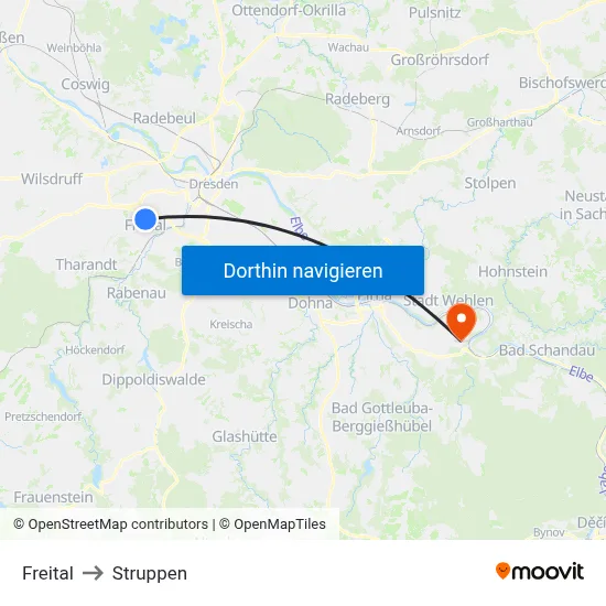 Freital to Struppen map