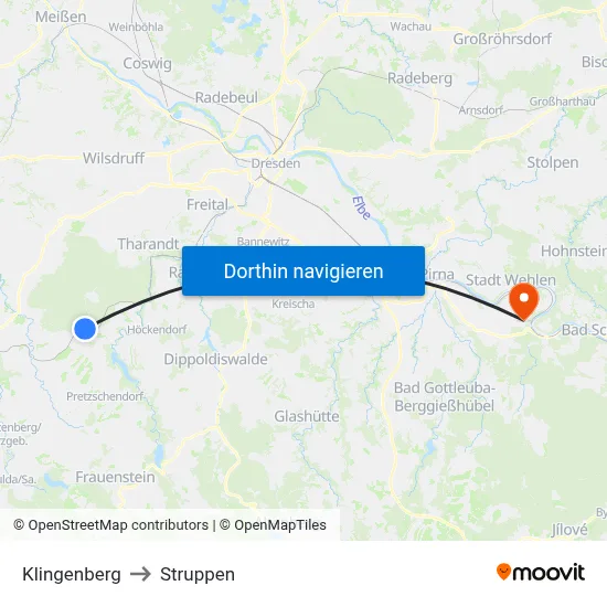 Klingenberg to Struppen map