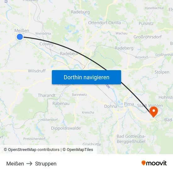 Meißen to Struppen map
