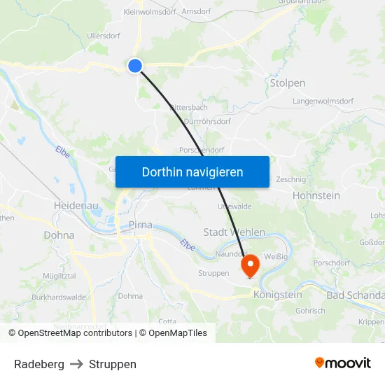 Radeberg to Struppen map