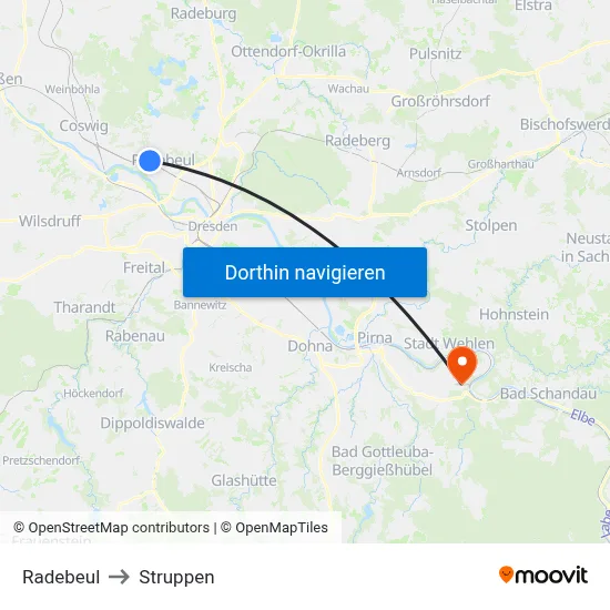 Radebeul to Struppen map