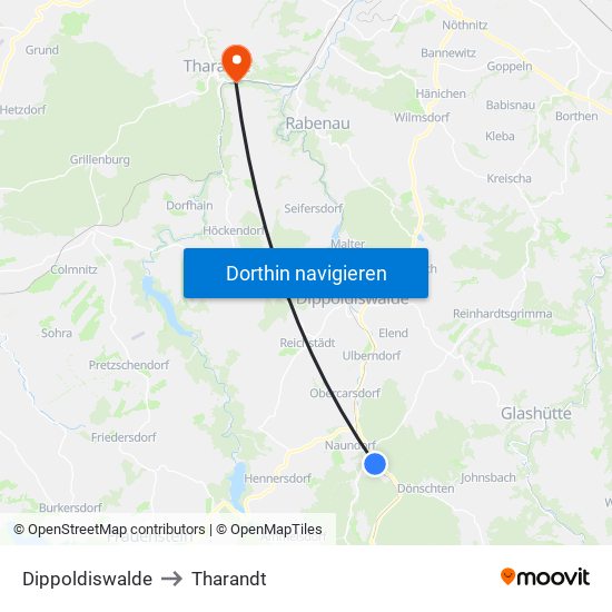 Dippoldiswalde to Tharandt map