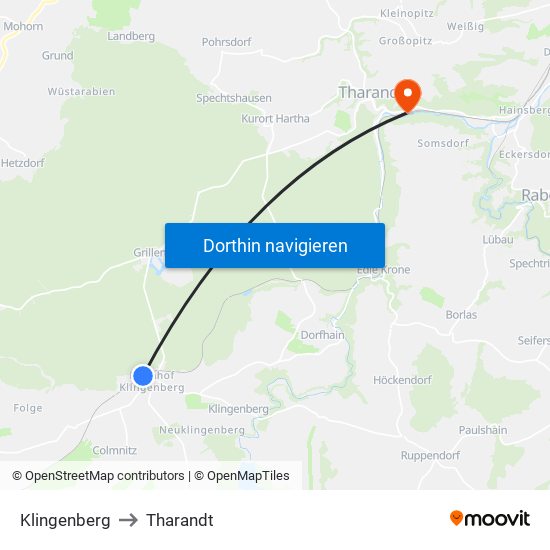 Klingenberg to Tharandt map