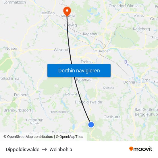 Dippoldiswalde to Weinböhla map