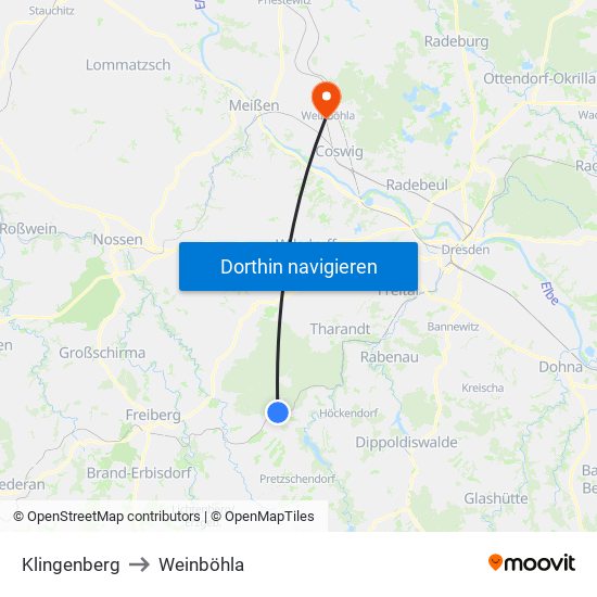 Klingenberg to Weinböhla map