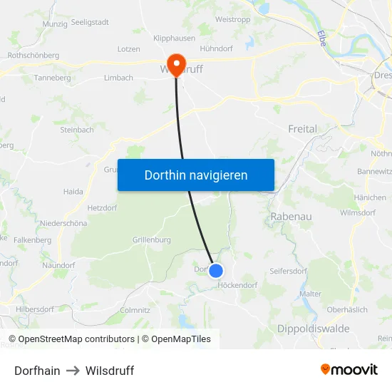 Dorfhain to Wilsdruff map