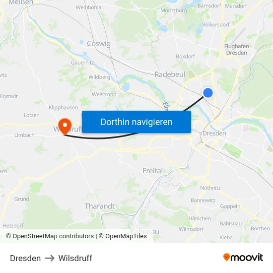 Dresden to Wilsdruff map