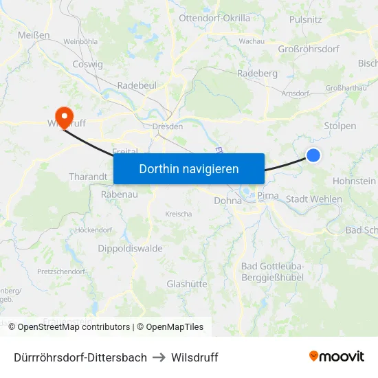Dürrröhrsdorf-Dittersbach to Wilsdruff map