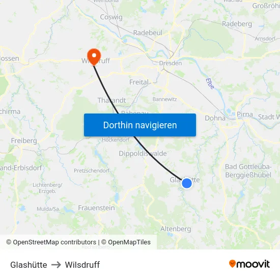 Glashütte to Wilsdruff map