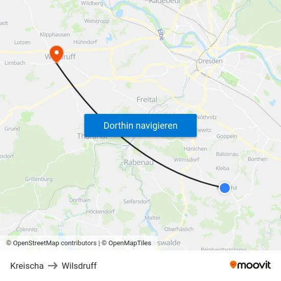 Kreischa to Wilsdruff map
