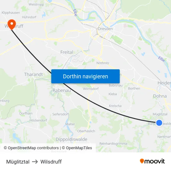 Müglitztal to Wilsdruff map