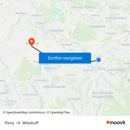 Pirna to Wilsdruff map