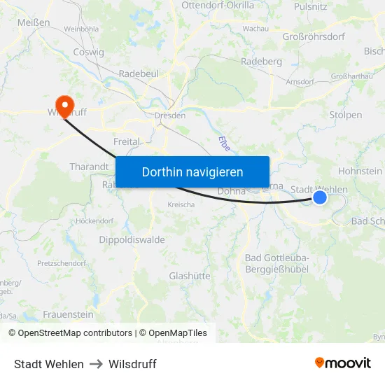 Stadt Wehlen to Wilsdruff map