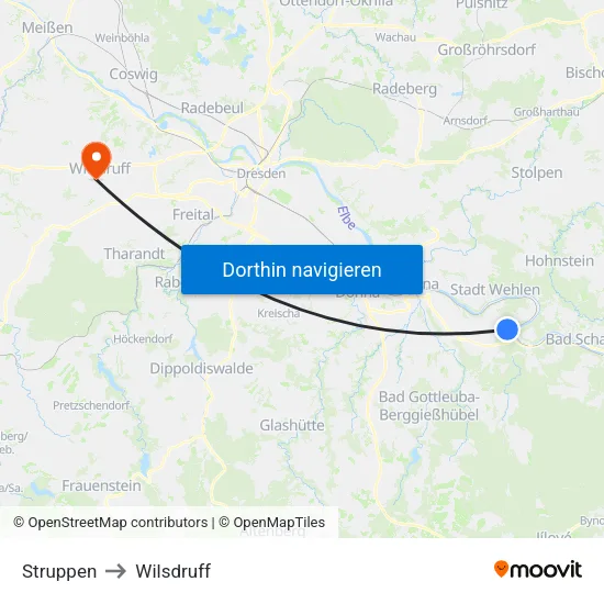 Struppen to Wilsdruff map