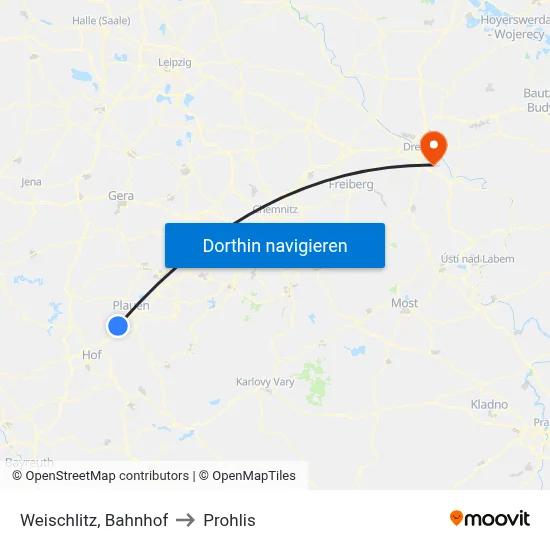 Weischlitz, Bahnhof to Prohlis map