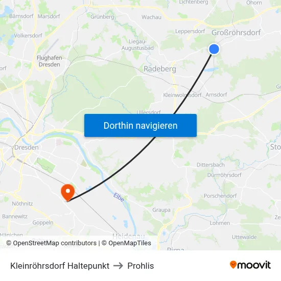 Kleinröhrsdorf Haltepunkt to Prohlis map