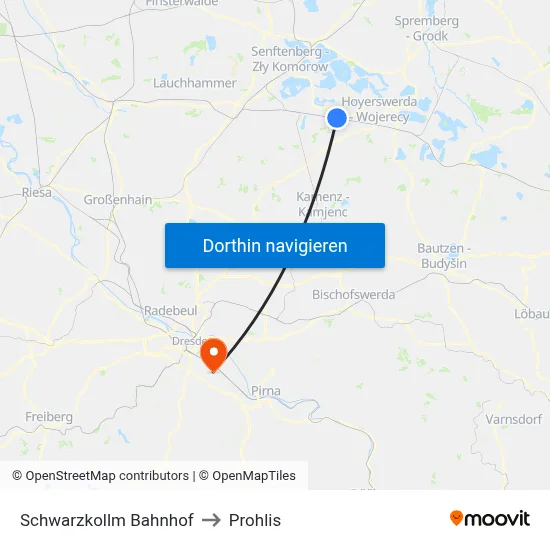 Schwarzkollm Bahnhof to Prohlis map