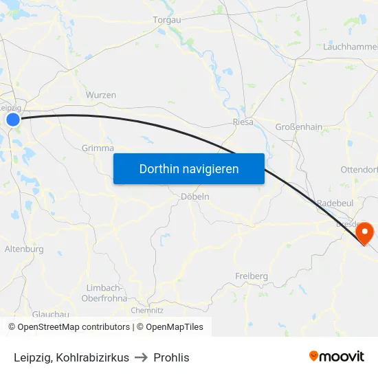 Leipzig, Kohlrabizirkus to Prohlis map