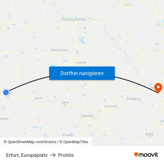 Erfurt, Europaplatz to Prohlis map