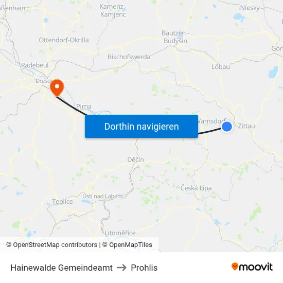 Hainewalde Gemeindeamt to Prohlis map