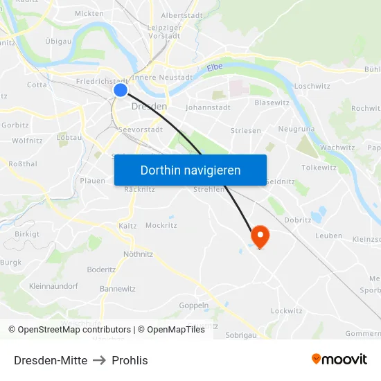 Dresden-Mitte to Prohlis map