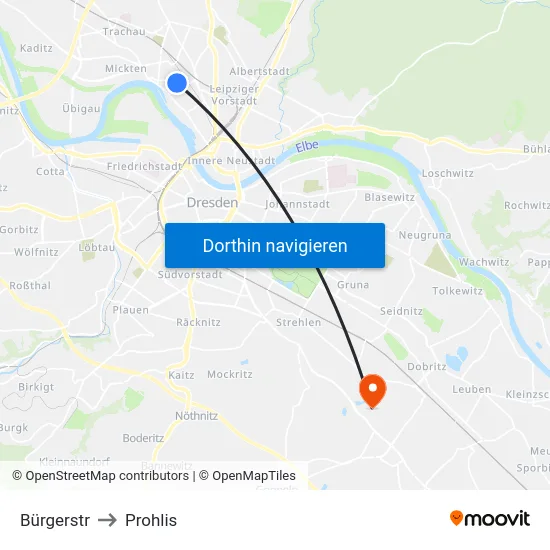 Bürgerstr to Prohlis map