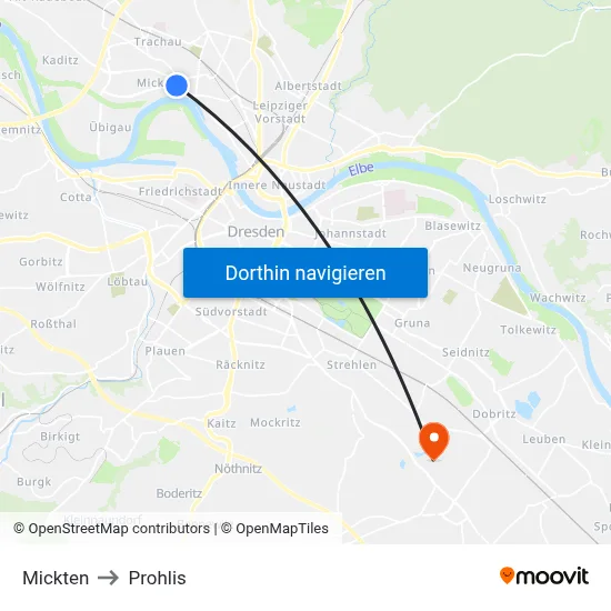 Mickten to Prohlis map