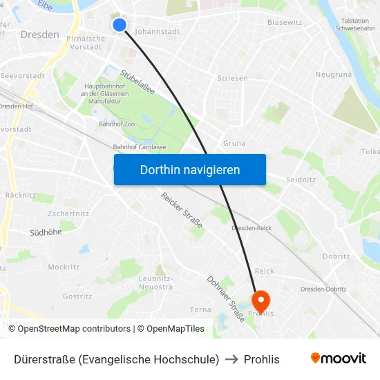 Dürerstraße (Evangelische Hochschule) to Prohlis map