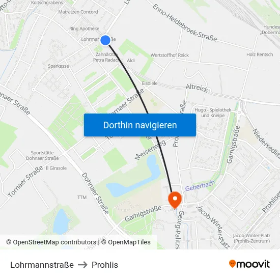 Lohrmannstraße to Prohlis map