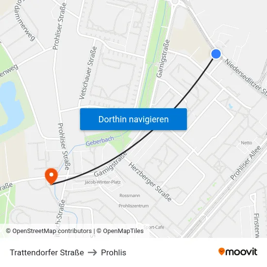 Trattendorfer Straße to Prohlis map