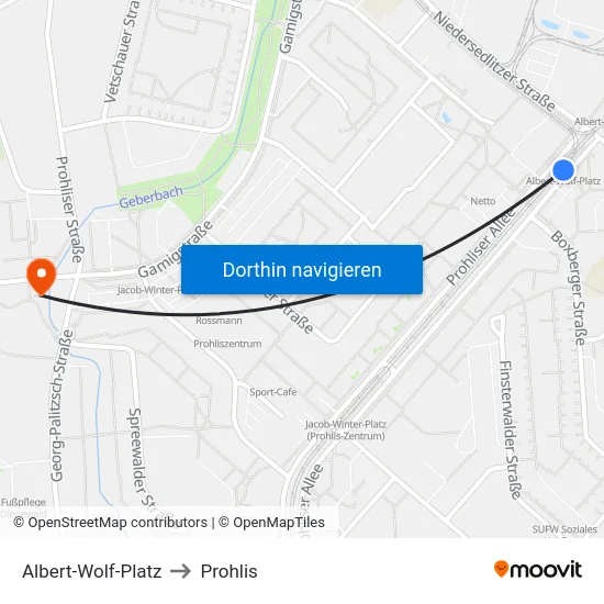 Albert-Wolf-Platz to Prohlis map