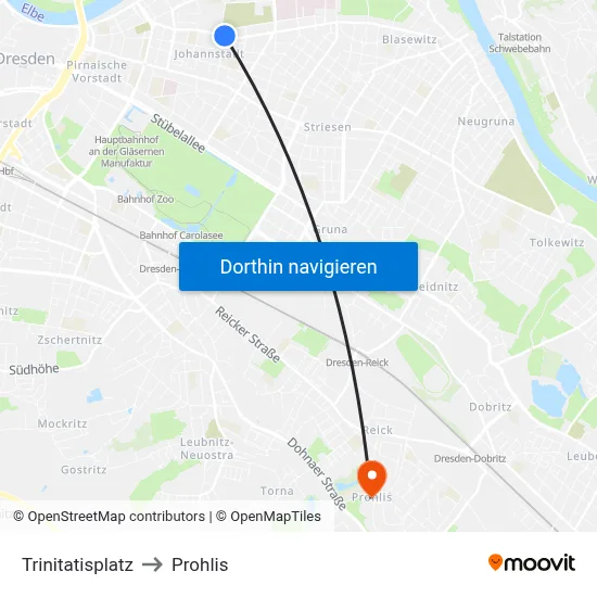 Trinitatisplatz to Prohlis map