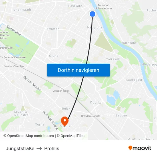 Jüngststraße to Prohlis map