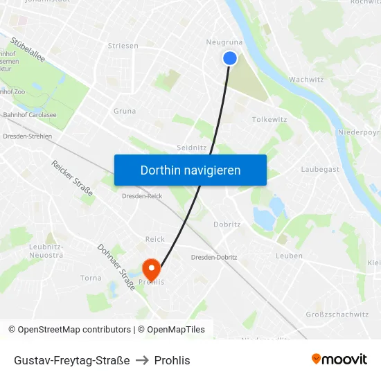 Gustav-Freytag-Straße to Prohlis map