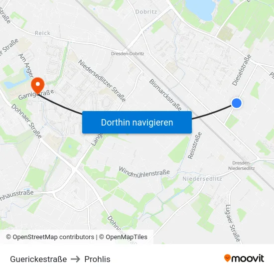 Guerickestraße to Prohlis map