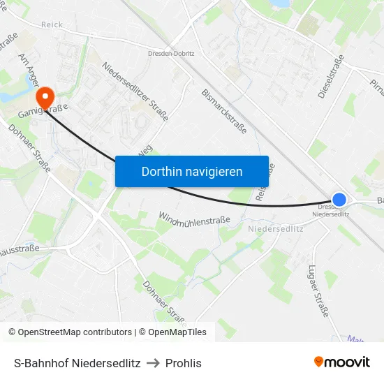 S-Bahnhof Niedersedlitz to Prohlis map